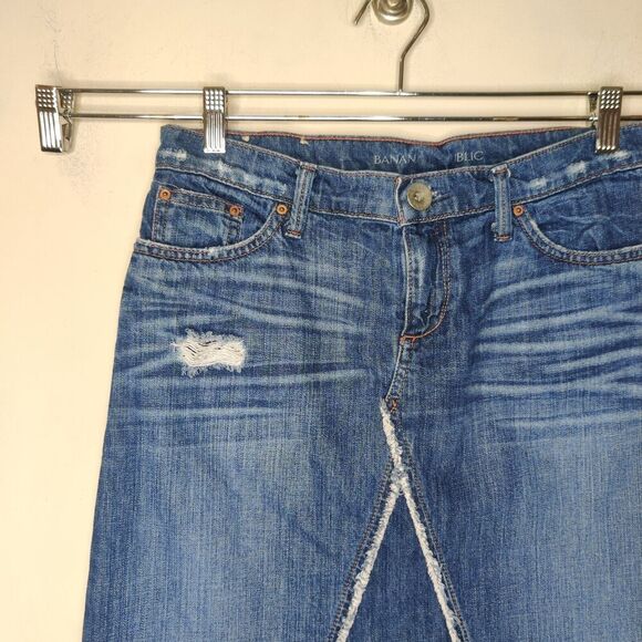 Banana Republic Denim Jean Skirt Fray Distressed - Picture 3 of 11